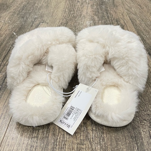 Stars Above Faux Fur Slippers Cross Slip On Soft Furry Teddy Comfy Cozy - Picture 8 of 12